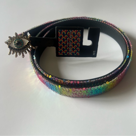KURT GEIGER LONDON RAINBOW SEQUIN CRYSTAL EVIL EYE BELT SIZE S/M NWT main image 6